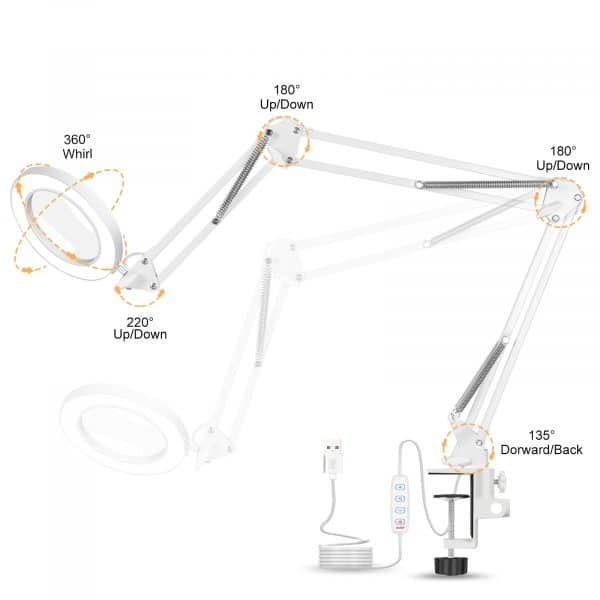 WONGJSHOP®Loupe Lampe loupe de bureau éclairée 5X améliorée avec beauté  médicale pivotante à pince
