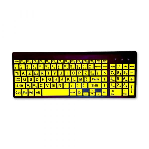 clavier grosse touche , caractères noir et touches jaunes, sans fil