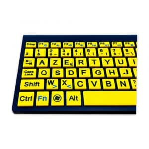 clavier malvoyant, sans fil, grosse touche , caractères noir et touches jaunes, fort contraste